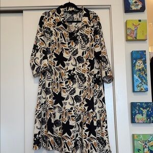Fred David Black and Cream Floral Long Sleeve Dress